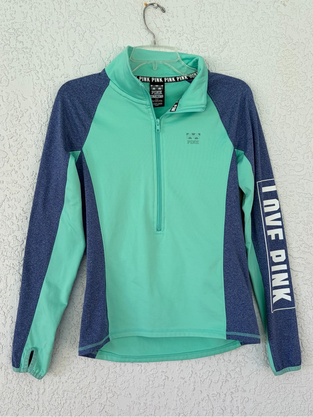 Victoria's Secret PINK Mint and Navy Long-Sleeve jacket- Half Zip size S
